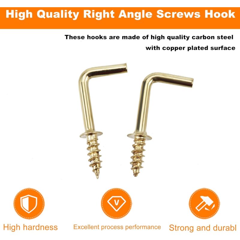 100 pcs 1.5Cm Right Angle Screw Hooks Square Screw Hooks L Shaped Screw Hooks Fixing Accessories With Storage V1188-MS-227-0731