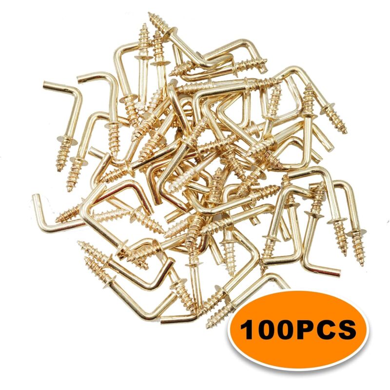 100 pcs 1.5Cm Right Angle Screw Hooks Square Screw Hooks L Shaped Screw Hooks Fixing Accessories With Storage V1188-MS-227-0731
