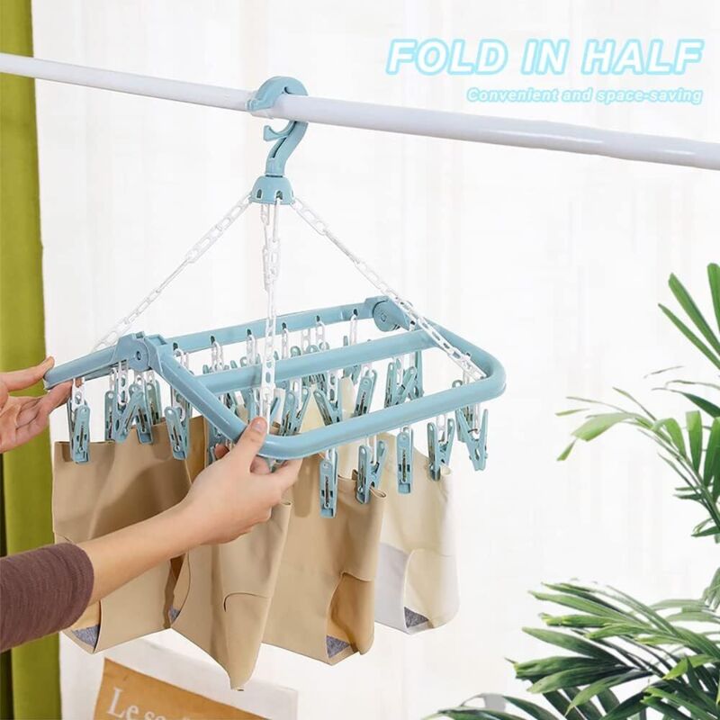 Sock Drying Rack Clothes Hanger With 32 Clips For Foldable Sock Dryer Clothespins Underwear Drying Rack V1188-MS-227-0732