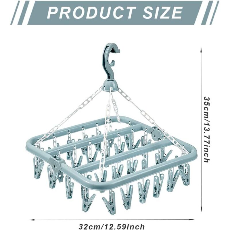 Sock Drying Rack Clothes Hanger With 32 Clips For Foldable Sock Dryer Clothespins Underwear Drying Rack V1188-MS-227-0732