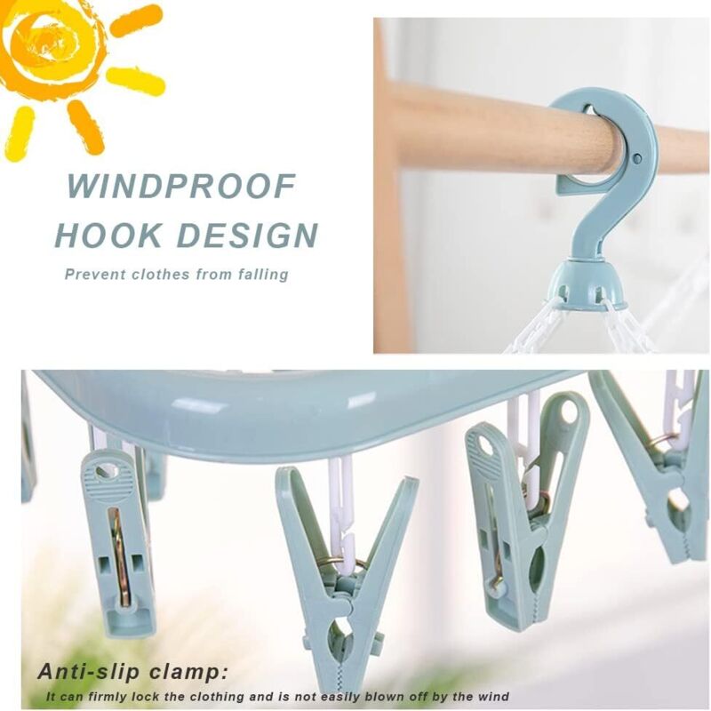 Sock Drying Rack Clothes Hanger With 32 Clips For Foldable Sock Dryer Clothespins Underwear Drying Rack V1188-MS-227-0732