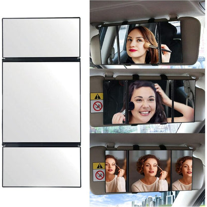 Car Vanity Mirror Universal Sun Visor Mirror Tri-Fold Design Folding Vanity Mirror Cosmetic Makeup Mirror V1188-MS-227-0733