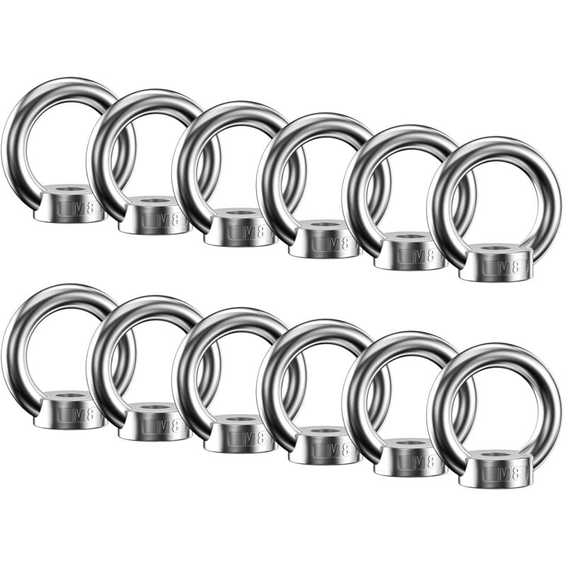12 pcs Ring Nut, 304 Stainless Steel Ring Nuts, M8 Eye Nut, Eye Nuts, Lifting Rings, Eye Bolt For Lifting V1188-MS-227-0738