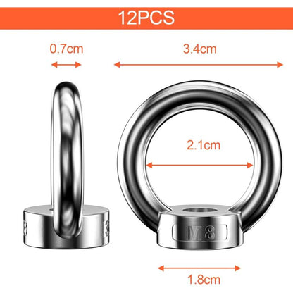 12 pcs Ring Nut, 304 Stainless Steel Ring Nuts, M8 Eye Nut, Eye Nuts, Lifting Rings, Eye Bolt For Lifting V1188-MS-227-0738