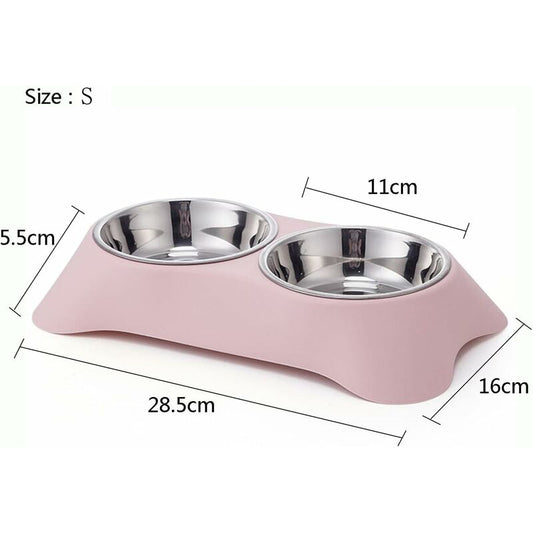 Double Dog Bowl, Non-Slip Stainless Steel Double Bowl With Spill Proof For Small Dogs And Cats (S, Pink) V1188-MS-227-0750