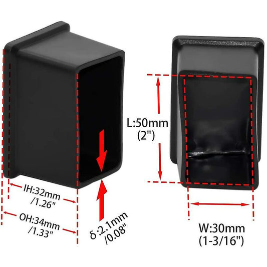 8 Pack Rectangular Non-Marking Pvc Chair Leg Caps 30Mm X 50Mm (1-3/16" X 2") V1188-MS-227-0756