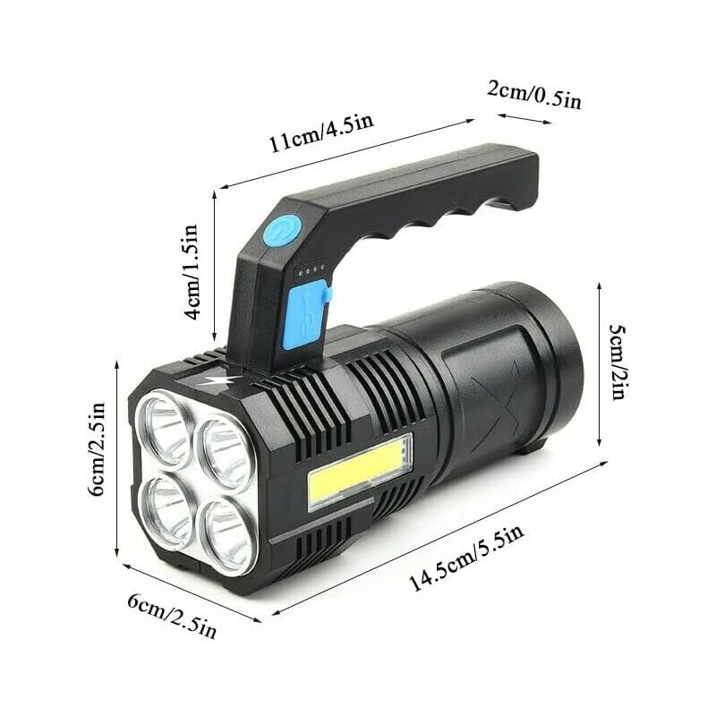Ultra Powerful Rechargeable Cob LED Flashlight Waterproof Work Light 4 Modes Portable Emergency Torch For V1188-MS-227-0761