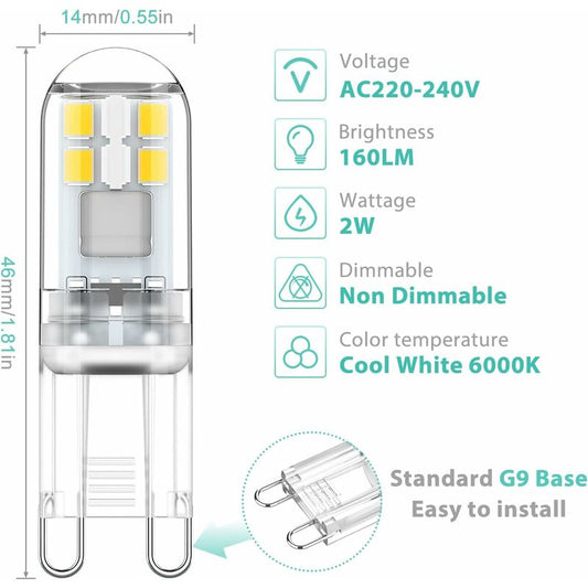 G9 LED Bulbs 1.5W Equivalent To 20W Halogen Light Cool White 6000K, Ac 220-240V, Non-Dimmable, Mini V1188-MS-227-0764
