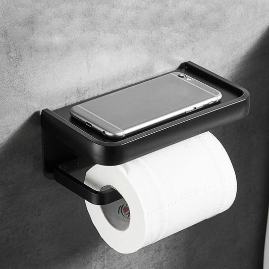 Wall Mounted Toilet Paper Holder Aluminum ROll Holder Toilet Paper Holder With Storage Shelf Black V1188-MS-227-0767