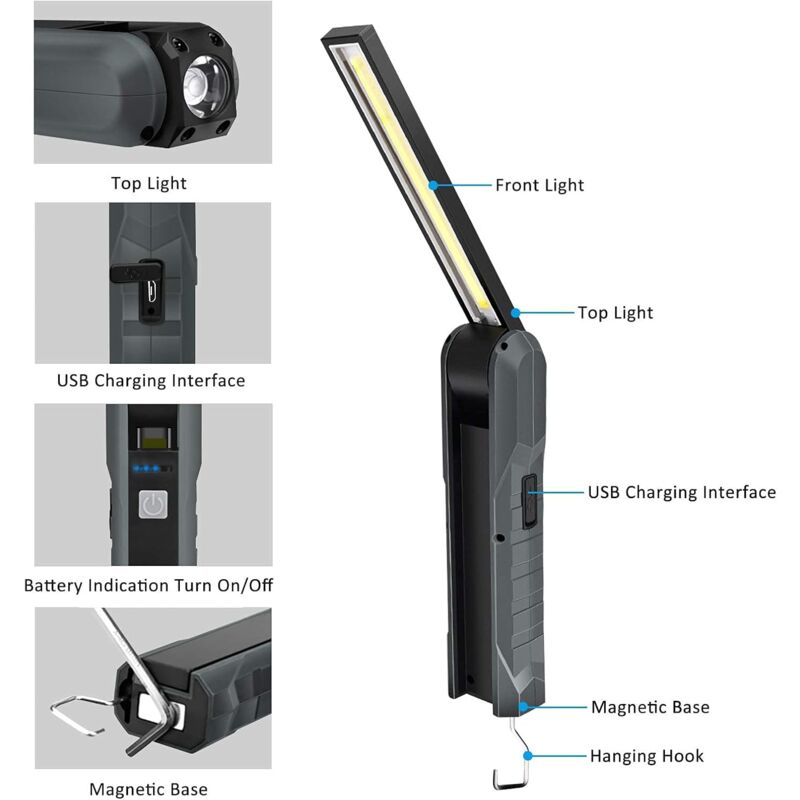 Parts Rechargeable LED Work Light, 5 Modes Work Lamp Mechanic Torch Foldable Lamp With Magnetic Base V1188-MS-227-0769