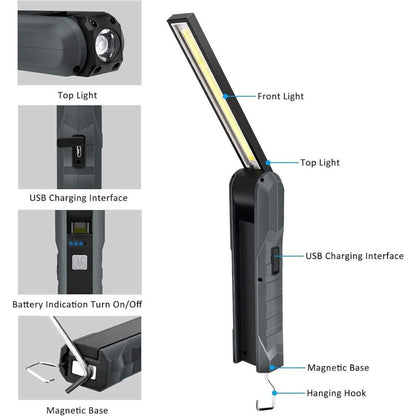 Parts Rechargeable LED Work Light, 5 Modes Work Lamp Mechanic Torch Foldable Lamp With Magnetic Base V1188-MS-227-0769