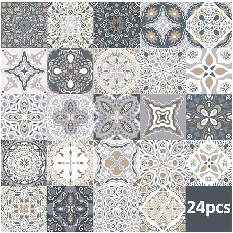 24 pcs Wall Tile Stickers - Self Adhesive Tile Stickers For Kitchen Living ROom Bathroom Home Decor (10Cm) V1188-MS-227-0771