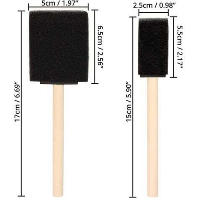 Foam Brushes (20 Pack) - Two Sizes - Sponge Brushes With Wooden Handle - Paint Stamp Brushes For Acrylic, V1188-MS-227-0774