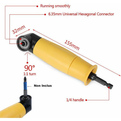 90 Degree Right Angle Drill Adapter Yellow Angle Driver 6.35Mm Hex Shank Driver And Screwdriver Drill V1188-MS-227-0778