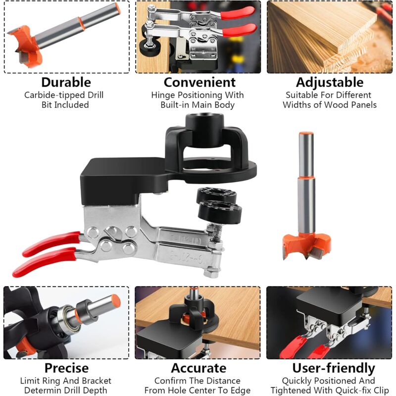 35Mm Hinge Jig, Door Cabinet Hinge Jig, Concealed Hinge Jig, Drill Guide Locator For Cabinets And Wardrobes V1188-MS-227-0782