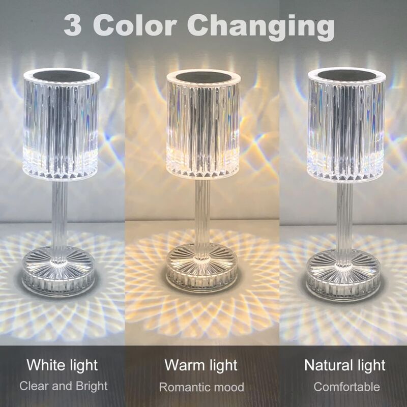 Crystal LED Table Lamp, Rechargeable Cordless Table Lamp, Touch Dimming LED Bedside Lamp For Living ROom V1188-MS-227-0786