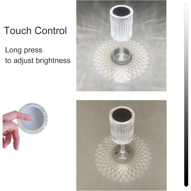 Crystal LED Table Lamp, Rechargeable Cordless Table Lamp, Touch Dimming LED Bedside Lamp For Living ROom V1188-MS-227-0786