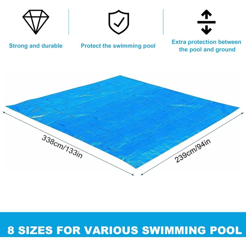 Pool Ground Sheet, Rectangular Pool Ground Sheet For 300X200Cm Pool - Blue Waterproof Foldable Pool Ground V1188-MS-227-0789