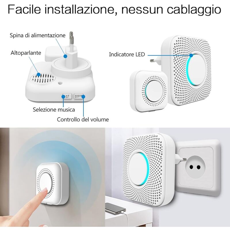 Wireless Doorbell 150M, LED Indicator, 36 Melodies With 4 Volume Levels, 1 Transmitter And 1 Spare, Wireless V1188-MS-227-0799