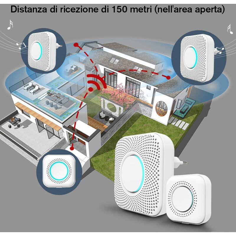 Wireless Doorbell 150M, LED Indicator, 36 Melodies With 4 Volume Levels, 1 Transmitter And 1 Spare, Wireless V1188-MS-227-0799