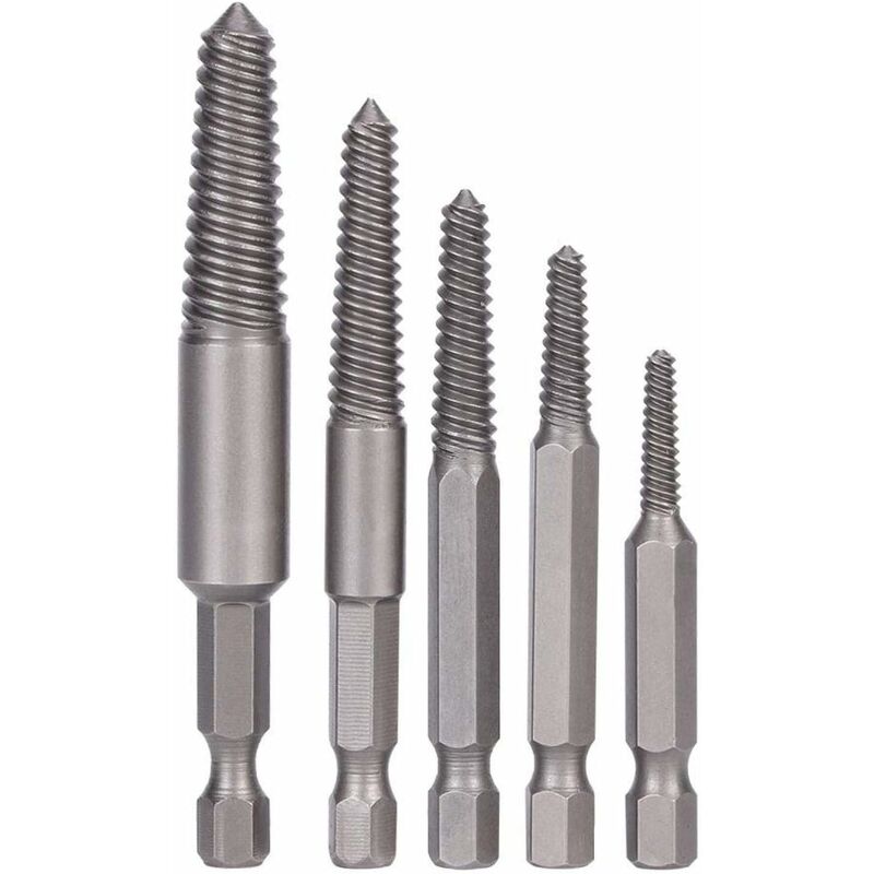 Screw Drill Bits, Stud Removal Tool, 5 pcs Broken Screw Extractor Hex Shank Fine Teeth DAmaged Bolt Removal V1188-MS-227-0804