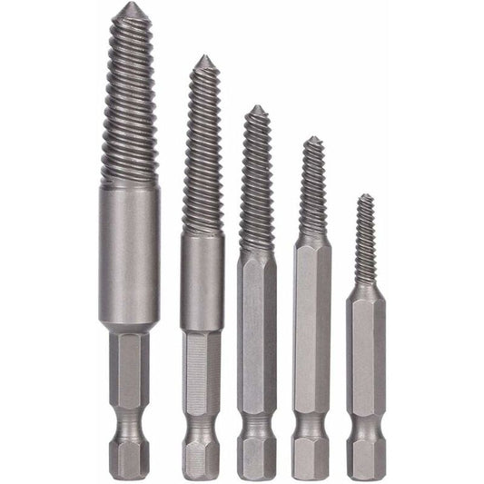Screw Drill Bits, Stud Removal Tool, 5 pcs Broken Screw Extractor Hex Shank Fine Teeth DAmaged Bolt Removal V1188-MS-227-0804