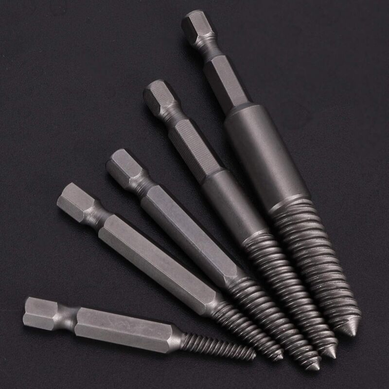 Screw Drill Bits, Stud Removal Tool, 5 pcs Broken Screw Extractor Hex Shank Fine Teeth DAmaged Bolt Removal V1188-MS-227-0804