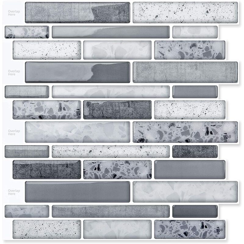 10 Pieces, Adhesive Wall Tiles, Vinyl Kitchen Backsplash, Marble Wall Stickers, 30X30Cm, Grey V1188-MS-227-0812