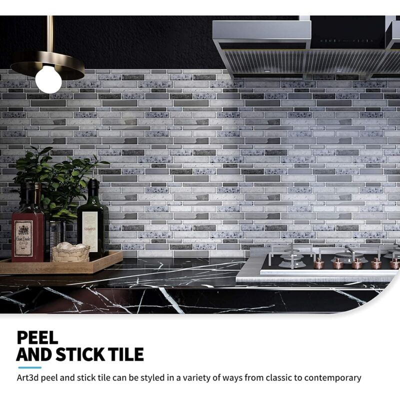 10 Pieces, Adhesive Wall Tiles, Vinyl Kitchen Backsplash, Marble Wall Stickers, 30X30Cm, Grey V1188-MS-227-0812