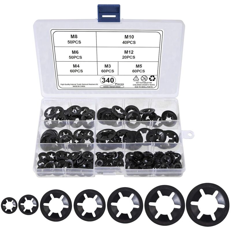 Universal Lock Washers Lock Washer M3 M4 M5 M6 M8 M10 M12 Starlock Washer Quick Push Fasteners Assortment Kit V1188-MS-227-0814