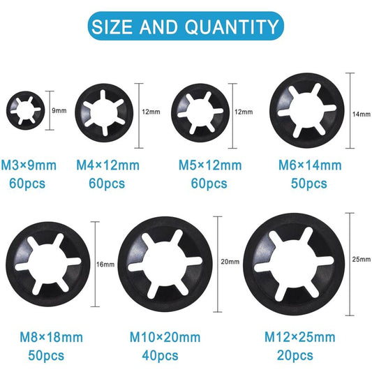 Universal Lock Washers Lock Washer M3 M4 M5 M6 M8 M10 M12 Starlock Washer Quick Push Fasteners Assortment Kit V1188-MS-227-0814