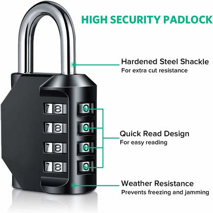 Padlock, Code Lock, Gym Lock, Waterproof Outdoor 4 Digit Resettable Combination Lock For School Gym Locker, V1188-MS-227-0816
