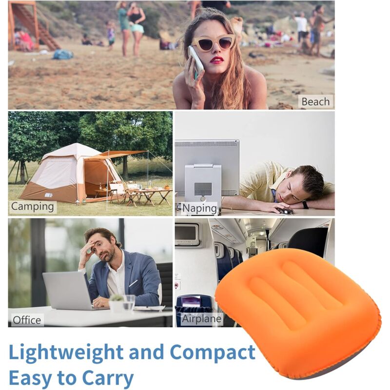 Inflatable Camping Pillows Orange 2 Pack Compact And Ultralight Beach Pillows For Travel, Hiking And V1188-MS-227-0817