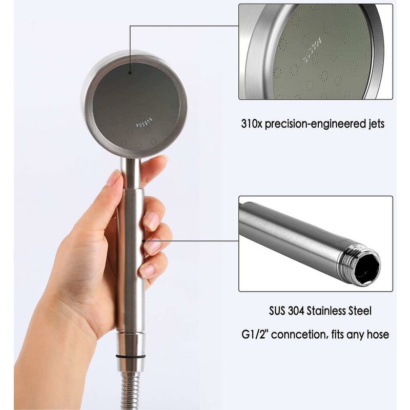 304 Stainless Steel High Pressure Shower Head Bathroom Shower Head Water Saving Easy Installation V1188-MS-227-0821