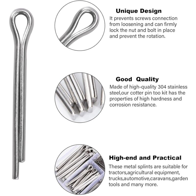 230 pcs Stainless Steel Cotter Pins M1 M2.5 M3 M4 M5 Retaining Pin Assortment Kit With Storage Box V1188-MS-227-0833