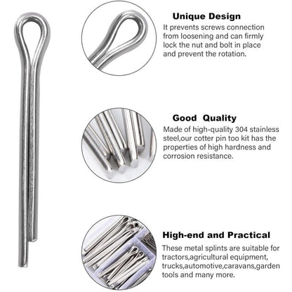 230 pcs Stainless Steel Cotter Pins M1 M2.5 M3 M4 M5 Retaining Pin Assortment Kit With Storage Box V1188-MS-227-0833