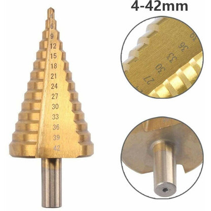 Step Cone Drill Bit - 4-42Mm - 14 Sizes - High Speed Steel ROund Shank Hole Cutter Tool V1188-MS-227-0846