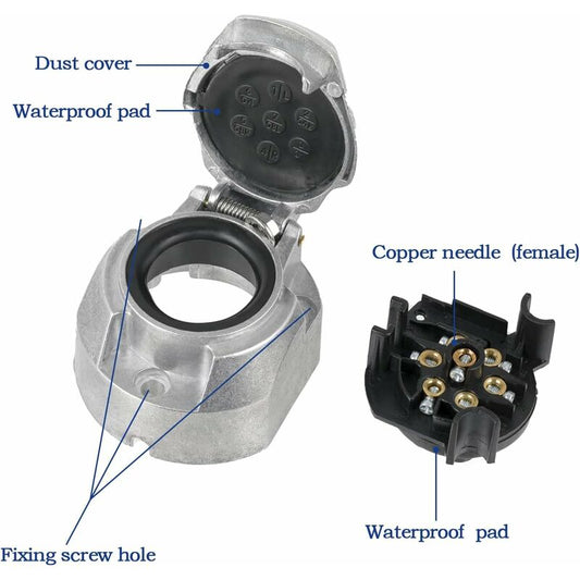 7 Pin Aluminum Alloy 7 Pin Electrical Trailer Socket Car Light Connectors For Boats, Caravans, Motorhomes Or V1188-MS-227-0850