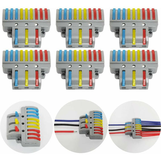 Electrical Connector, 6 pcs 3 In 9 Out Compact Conductor Connector, Cable Terminal Block Quick Spring V1188-MS-227-0851