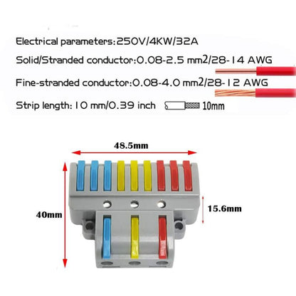 Electrical Connector, 6 pcs 3 In 9 Out Compact Conductor Connector, Cable Terminal Block Quick Spring V1188-MS-227-0851
