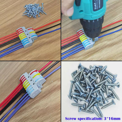Electrical Connector, 6 pcs 3 In 9 Out Compact Conductor Connector, Cable Terminal Block Quick Spring V1188-MS-227-0851