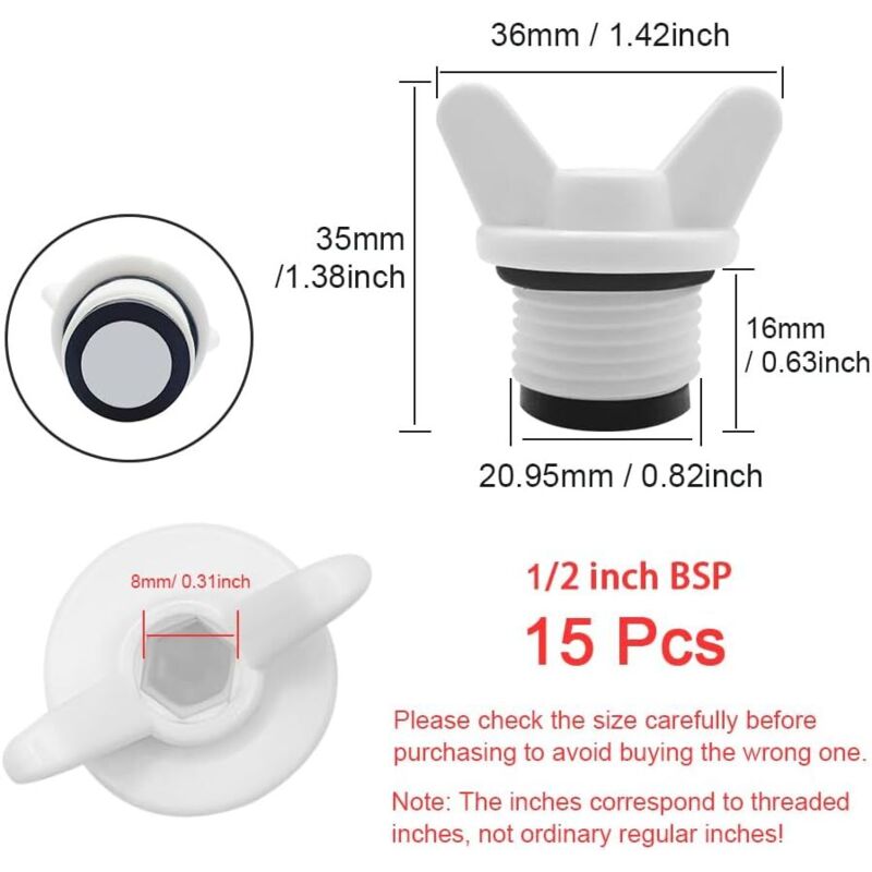 Plumbing Plug-15 pcs 1/2" Male External Thread Pipe Hex Plug,Blanking Plug,For Washing V1188-MS-227-0854