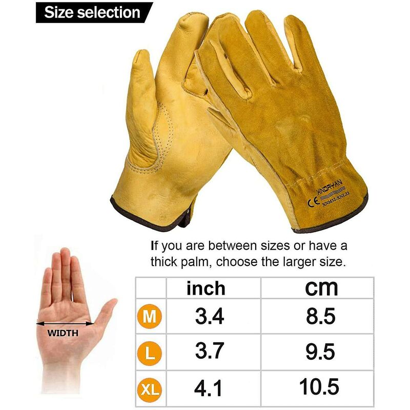 Cowhide Work Gloves, For Drivers, Diy, Gardening, Storage, Farm Work, Multifunctional (Xl, Yellow) V1188-MS-227-0857