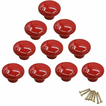 Red Ceramic Drawer Pulls And Knobs Furniture Handle Door Knob For Kids ROom Pack Of 10 (Comes With Screws) V1188-MS-227-0863