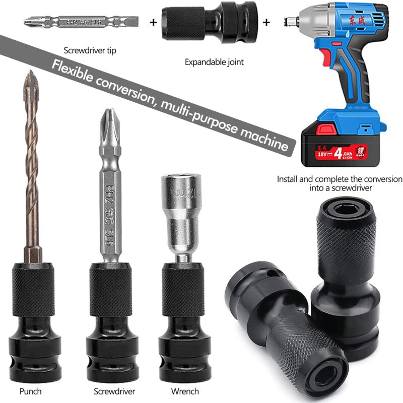 2 pcs Socket Adapters 1/2" Square Drive To 1/4" Impact Wrench Adapter Quick Release Converter For Impact V1188-MS-227-0867