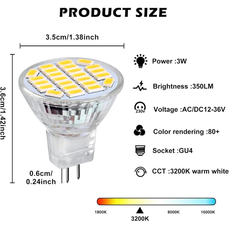 Mr11 Gu4 LED 3W Positive White Light 6500K, Non-Dimmable, Gu4 LED Spot Bulbs, 25-35W Halogen Equivalent, V1188-MS-227-0868