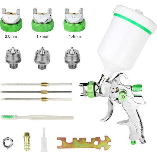 Hvlp Professional Paint Spray Gun 600Cc With 3 Nozzles 1.4Mm 1.7Mm 2.0Mm, Hvlp Gravity Feed Air Spray Gun Car V1188-MS-227-0872
