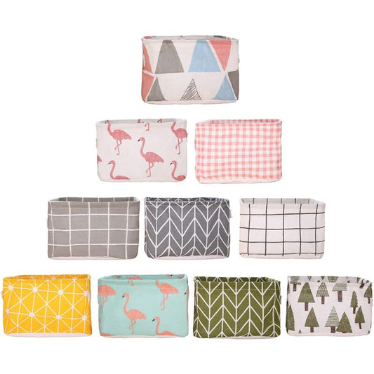10 Pack Small Foldable Linen Fabric Storage Basket With Handles And Water Repellent Lining, For Shelves And V1188-MS-227-0895