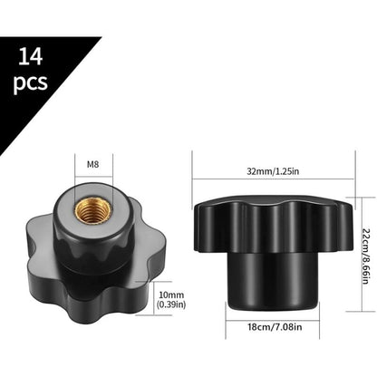 14 pcs M8 Knurled Thread Clamping Knob, Star Knobs Handle Internal Thread For Mechanical Devices, Instruments V1188-MS-227-0897