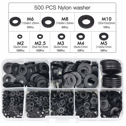 500 pcs Black Plastic Washers Lock Washers Fasteners, Self-Locking Washer Assortment Mechanical Washer M2.5 V1188-MS-227-0907